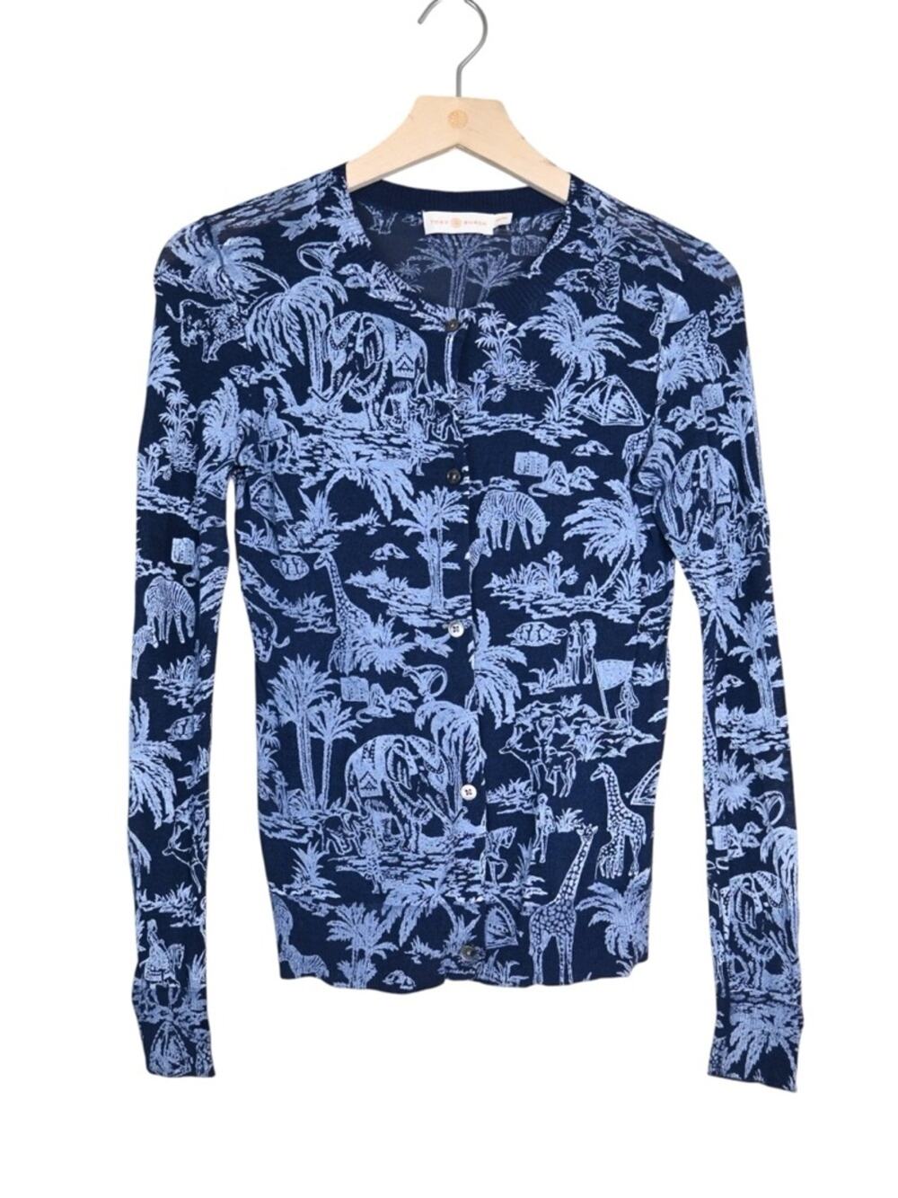 Tory Burch Women's XXS Far and Away Safari Print Lightweight Cardigan runs large